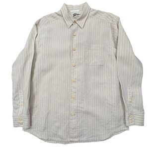 Tommy Bahama 100% Linen Long Sleeve Shirt Mens L Beige Striped Minimalist